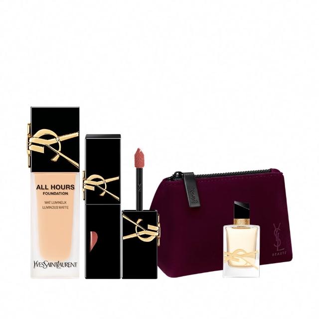 【YSL】官方直營 恆久完美水光彩妝組(午夜粉底+奢華印記鎖心光唇釉)