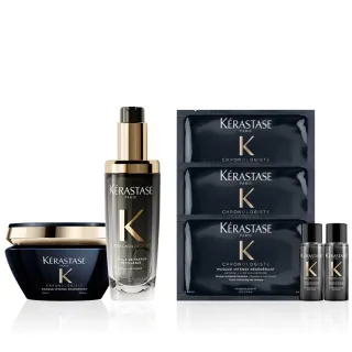 【KERASTASE 巴黎卡詩】黑鑽極萃逆時寵奢組(髮油+髮膜/新升級/護髮油)