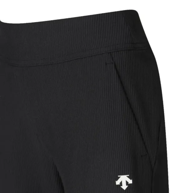【DESCENTE】長褲 女 運動褲 寬鬆版型 WOMEN RIBBED SEMI-WIDE FLEECE PANTS 黑 SR122PFP13-BLK0