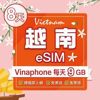 【環亞電訊】eSIM越南Vinaphone 08天每天9GB(eSIM 24H自動發貨 免等待免換卡 原生網路 越南 越南網絡卡)