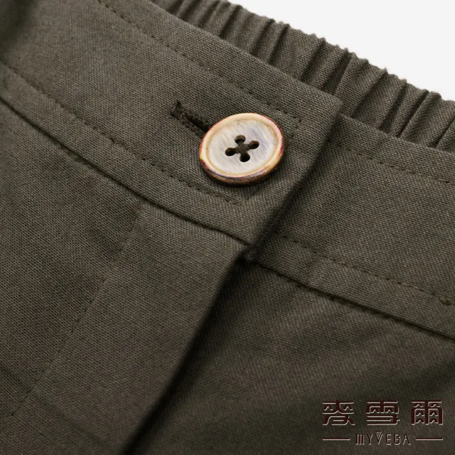 【MYVEGA 麥雪爾】純棉多片拼接後鬆緊腰八分褲-咖啡