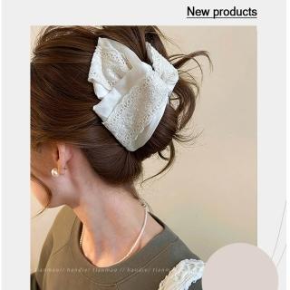 【HaNA 梨花】買一送一 純欲氛圍感 法式「蕾絲+丹寧」蝴蝶結髮夾 2 入組 慵懶氛圍感拉滿