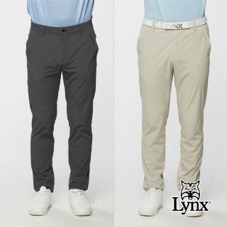 【Lynx Golf】男款Lynx Golf字樣繡花插Tee造型口袋修身平口長褲(二色)