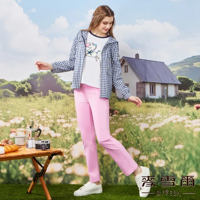 【MYVEGA 麥雪爾】純棉格紋長袖連帽外套-藍