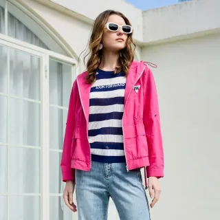 【MYVEGA 麥雪爾】抽繩收腰袖可反摺休閒連帽外套-桃紅