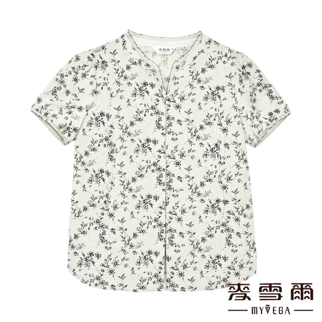 【MYVEGA 麥雪爾】純棉拼接蕾絲刺繡印花上衣-米
