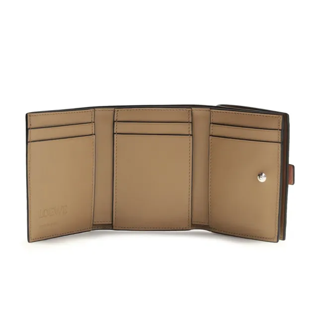 【LOEWE 羅威】Trifold 柔軟粒面小牛皮 三褶 皮夾 中夾 短夾 皮夾 胭脂色 桃花心木色