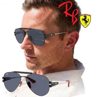 【RayBan 雷朋】限量法拉利聯名款 復古飛官太陽眼鏡 RB3762M F00987 黑框深灰鏡片 公司貨