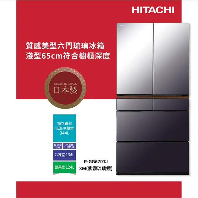 【HITACHI 日立】662L 一級能效日製變頻六門冰箱(RGG670TJ-XM)