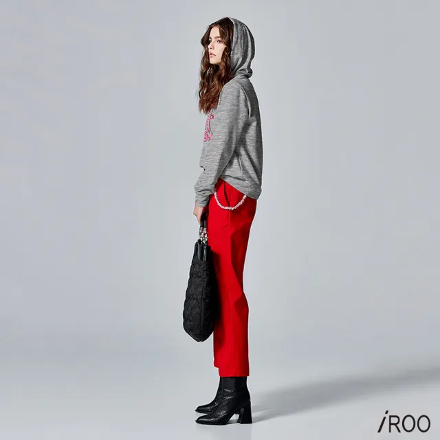 【iROO】優雅深紅色綴鍊帶長褲
