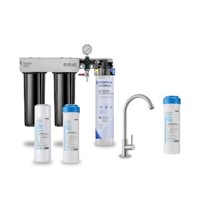 【EVERPURE 愛惠浦】櫥下型 PURVIVE Trio-EF3000大流量不鏽鋼龍頭三道式生飲淨水器(前置樹脂+中空絲膜)