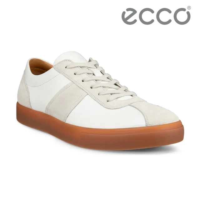 【ecco】SOFT 10 M 柔酷經典麂皮皮革休閒運動鞋 男鞋(白色/砂礫灰 56010458336)
