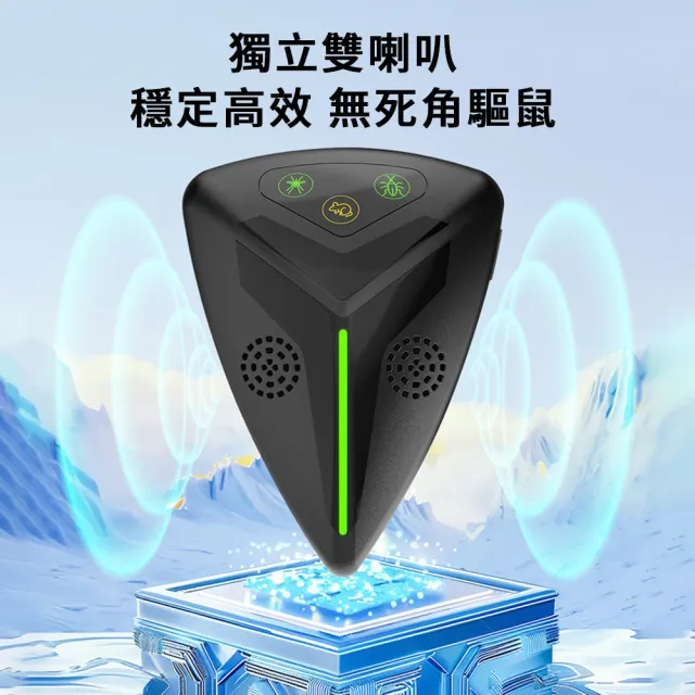 【UMIS】超音波三角驅鼠器 雙喇叭變頻驅鼠神器 滅鼠器 老鼠剋星 無死角無毒無味 四檔調節 滅蚊驅蟲驅蟑60坪