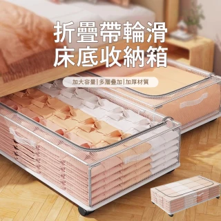 【Sager】帶輪滑床底收納箱 透明可視整理盒 折疊衣物收納盒 玩具整理箱 棉被防塵收納袋 儲物箱