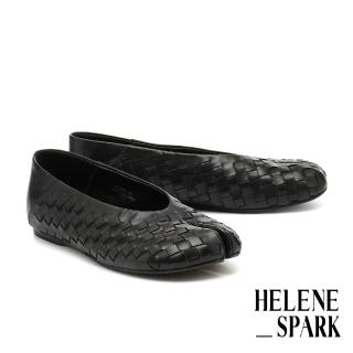 【HELENE SPARK】慵懶度假感Tabi H編織小牛皮分趾平底鞋(黑)