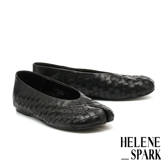 【HELENE_SPARK】慵懶度假感Tabi H編織小牛皮分趾平底鞋(黑)