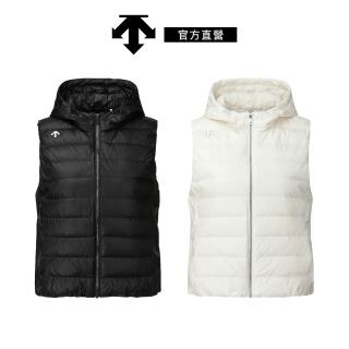 【DESCENTE】GOLF 迪桑特 女士 連帽高爾夫羽絨背心(黑色/白色)