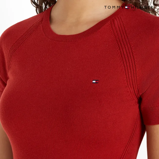 【TOMMY HILFIGER】官方旗艦館針織縫線合身喇叭連身裙_紅色