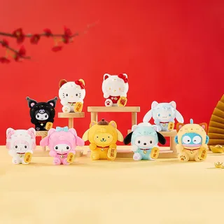 【YENDAR 研達】三麗鷗家族招財貓系列搪膠絨毛掛飾盲盒 (單盒)(出門帶上可愛的招財貓們)