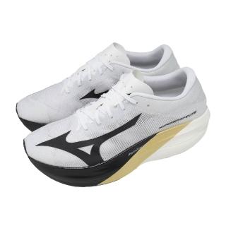【MIZUNO 美津濃】競速跑鞋 Hyperwarp Elite 男鞋 白黑金 碳板 ORIGAMI J1GC2673-01