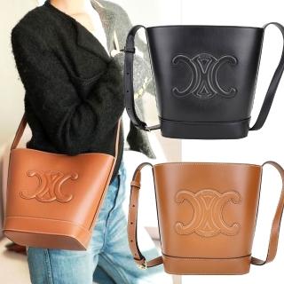 【CELINE】賽琳 Cuir Triomphe 小型 凱旋門標誌小牛皮斜背水桶包-2色可選(肩背包 斜背包 水桶包)