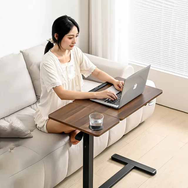 【慢慢家居】ALL in 1 雙桌面附輪氣壓升降桌-無段翻轉+緩降摺疊(邊桌 電腦桌)