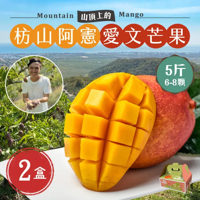 【初品果】屏東青農楊忠憲-枋山阿憲愛文芒果禮盒5斤6-8顆x2盒(大果_山頂上的愛文芒果_禮盒)