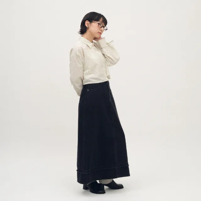【plain-me】SAAKO 襯衫 女生襯衫 女上衣 條紋襯衫 泡泡紗袖口綁帶_SAA3338-261