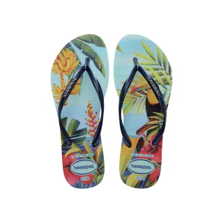 【havaianas 哈瓦仕】拖鞋 女鞋 夾腳拖 熱帶雨林 巨嘴鳥 香蕉樹 Slim Tropical 質感藍 4122111-0546W