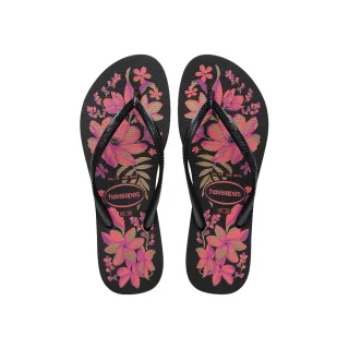 【havaianas 哈瓦仕】拖鞋 女鞋 夾腳拖 花卉 Slim Organic 時尚黑 4132823-2718W (哈瓦士)