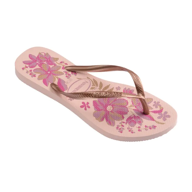 【havaianas 哈瓦仕】拖鞋 女鞋 夾腳拖 花卉 Slim Organic 玫瑰粉金 4132823-1184W (哈瓦士)