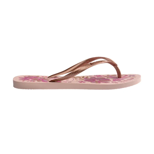 【havaianas 哈瓦仕】拖鞋 女鞋 夾腳拖 花卉 Slim Organic 玫瑰粉金 4132823-1184W (哈瓦士)