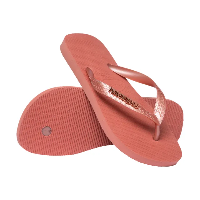 【havaianas 哈瓦仕】拖鞋 男鞋 女鞋 夾腳拖 金屬LOGO 素色 Top Logo Metallic 咖啡色 4127244-1121U