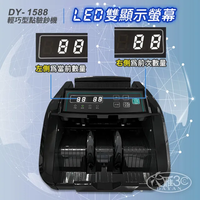 【DAYAN 大雁】DY-1588 迷你多功能點驗鈔機(迷你精巧｜多國幣別｜插電款｜附外接式螢幕+防塵套｜保固一年)