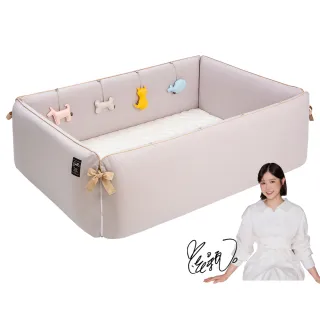 【gunite】多功能第三代落地式沙發嬰兒陪睡床0-6歲 四件組 床墊+床圍+止滑墊+床邊吊飾(米蘭卡)