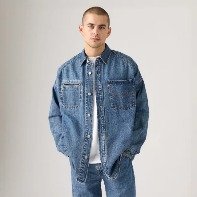 【LEVIS】襯衫式寬鬆版牛仔外套 / 口袋細節 男生上衣 熱賣單品 003M1-0001