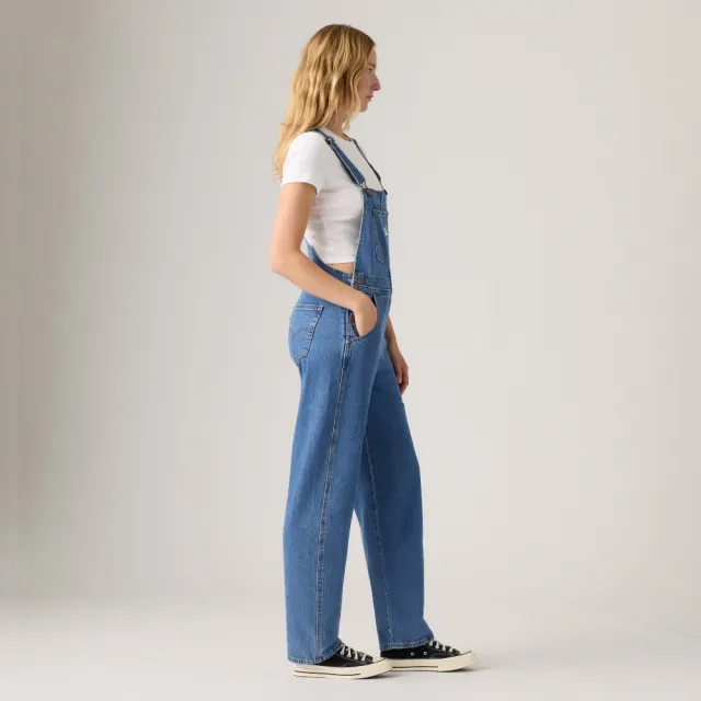 【LEVIS】女款經典丹寧牛仔寬鬆吊帶褲 熱賣單品 85315-0022