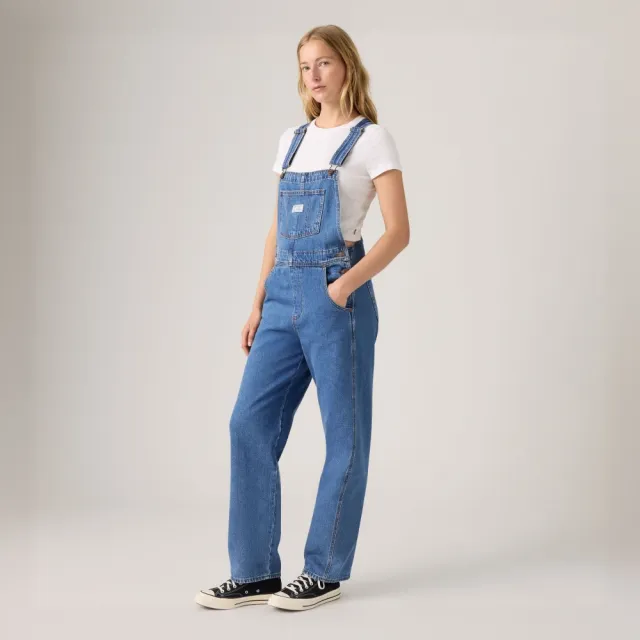 【LEVIS】女款經典丹寧牛仔寬鬆吊帶褲 熱賣單品 85315-0022