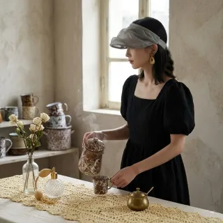 【HaNA 梨花】限時加贈袖套  二合一造型多功能紗質空頂遮陽帽/髮箍 輕量透氣夏季防曬頭飾