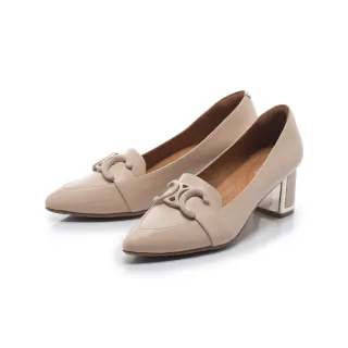 【FAIR LADY】芯太軟 英倫學院風飾釦粗高跟鞋(典雅杏/602938女鞋)