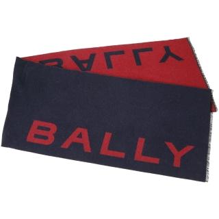 【BALLY】字母標誌羊毛混紡雙面流蘇圍巾-紅色x深藍