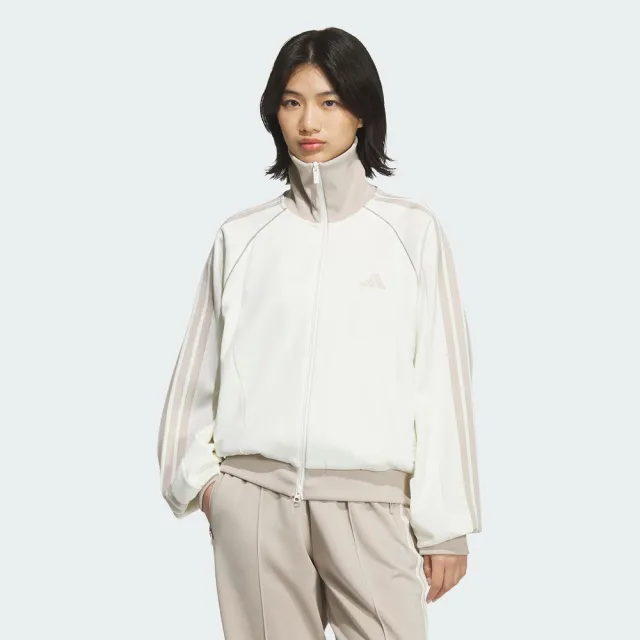【adidas 愛迪達】Stsv Track Top 女 立領外套 休閒穿搭 運動外套 米 白(KF8282)