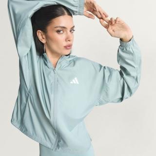 【adidas 愛迪達】Hyg Windy 女 連帽外套 防水 運動外套 防風 綠 白 亞版(KC7654)