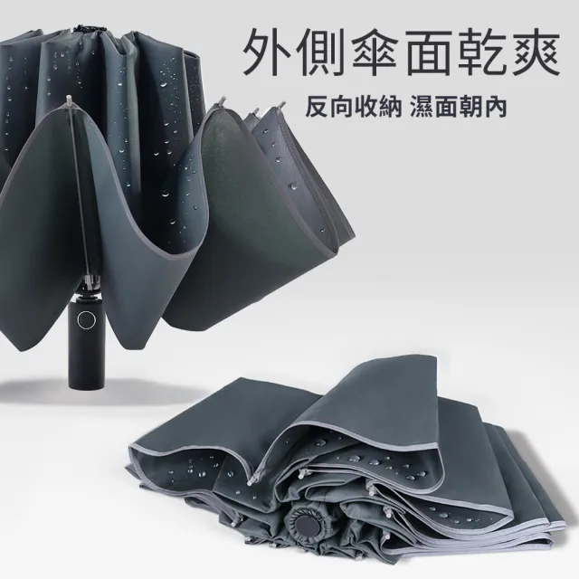 【雨傘王】2入組 10骨反向傘 折疊傘 超抗風傘骨 開車必備 反光邊條(BigPurple超值款無維修1)
