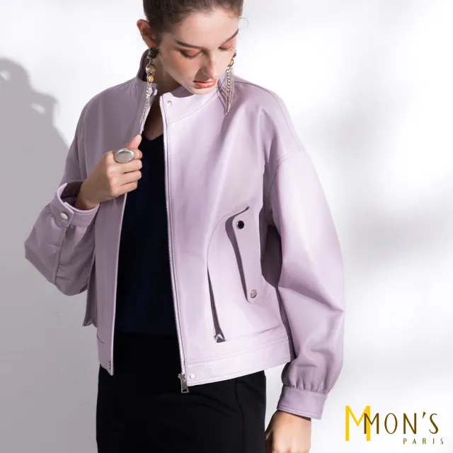 【MON’S】口袋造型立領皮外套(直)