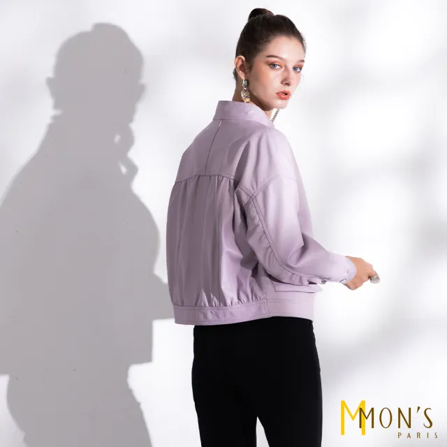 【MON’S】口袋造型立領皮外套(直)