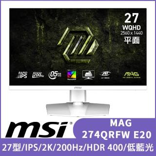 【MSI 微星】MAG 274QRFW E20 27型 2K IPS平面電競螢幕(0.5ms/200Hz /HDR 400/低藍光)