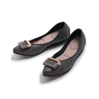 【FAIR LADY】我的旅行日記  摩登飾釦尖頭平底娃娃鞋(灰/502918 女鞋)