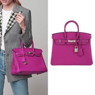 【Hermes 愛馬仕】BIRKIN 25CM L3 TOGO 牛皮柏金包(桃紫色/銀釦)