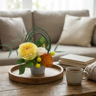 【HUGO DECO 榆果傢飾】黃茶花芒萁香氛花藝(擬真花/端午節/送禮/佈置/送花)